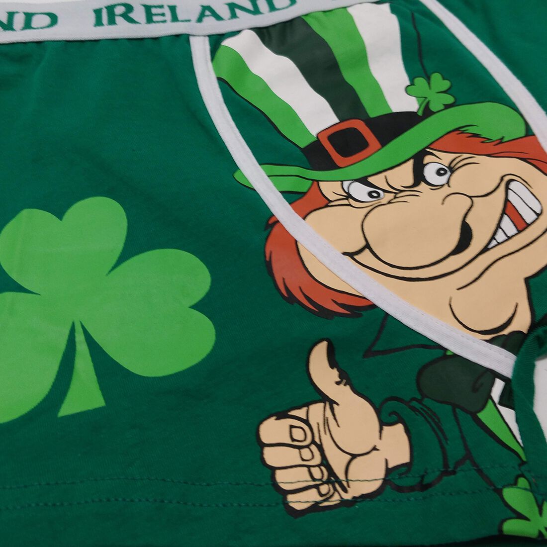 Boxer Shorts With Cheeky Leprechaun & Luck Of The Irish Print Green