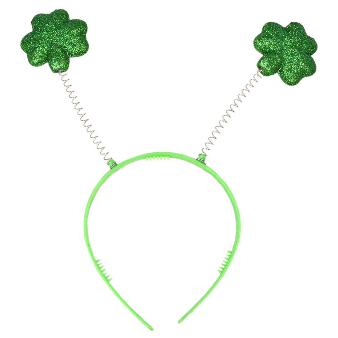 Green glitter shamrock head boppers with spiral springs