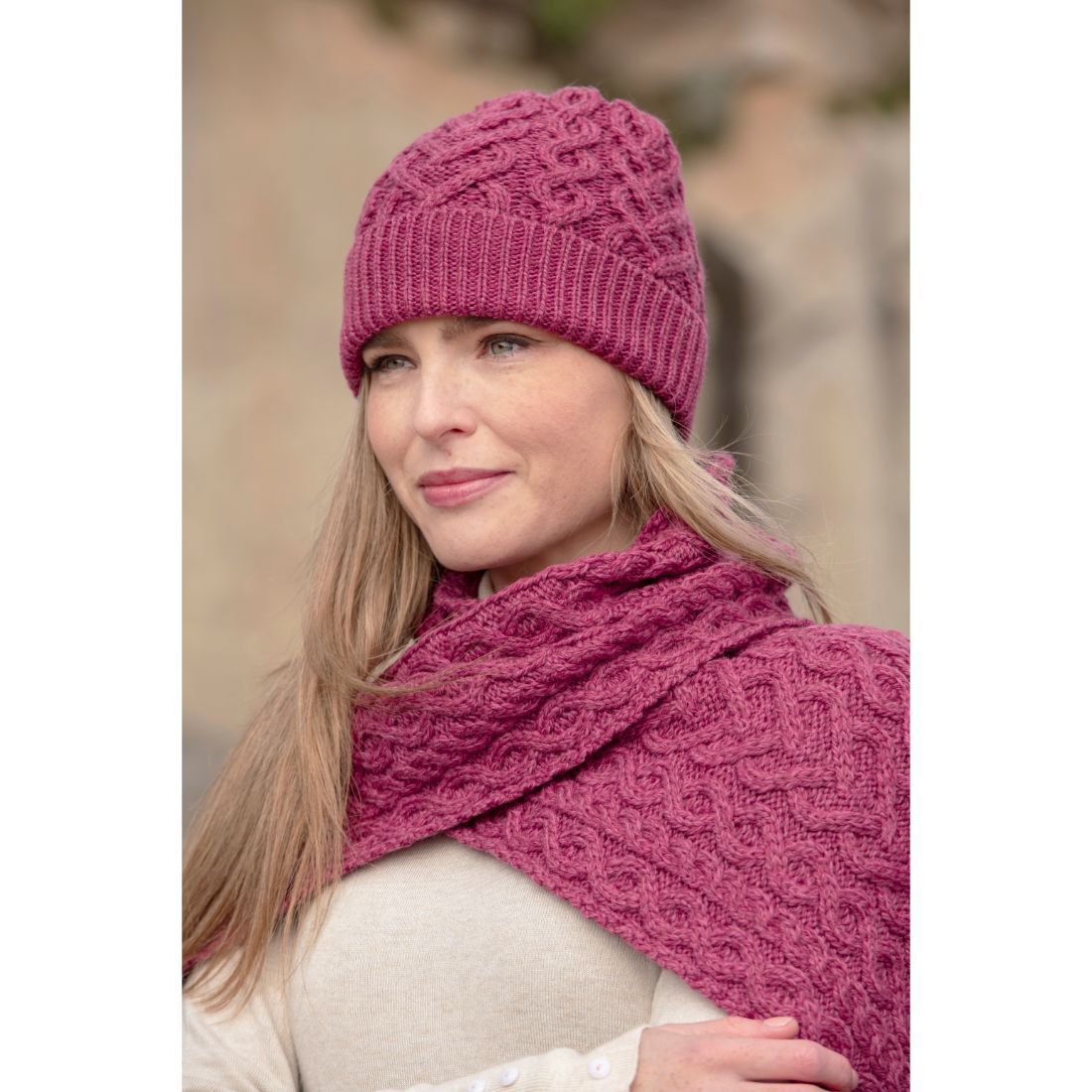 Aran Crafts Super Soft Heart Design Hat Magenta Pink