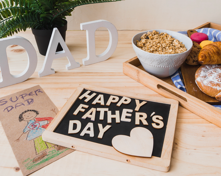 Father's day sign with breakfast