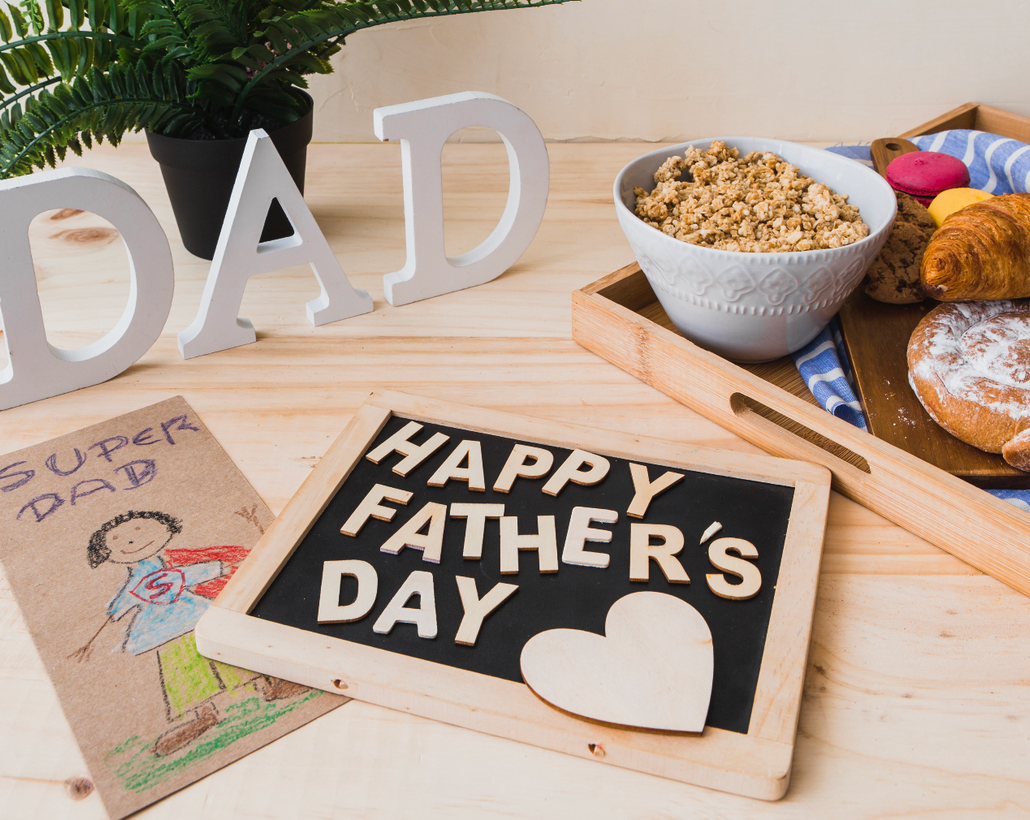 Father's day sign with breakfast