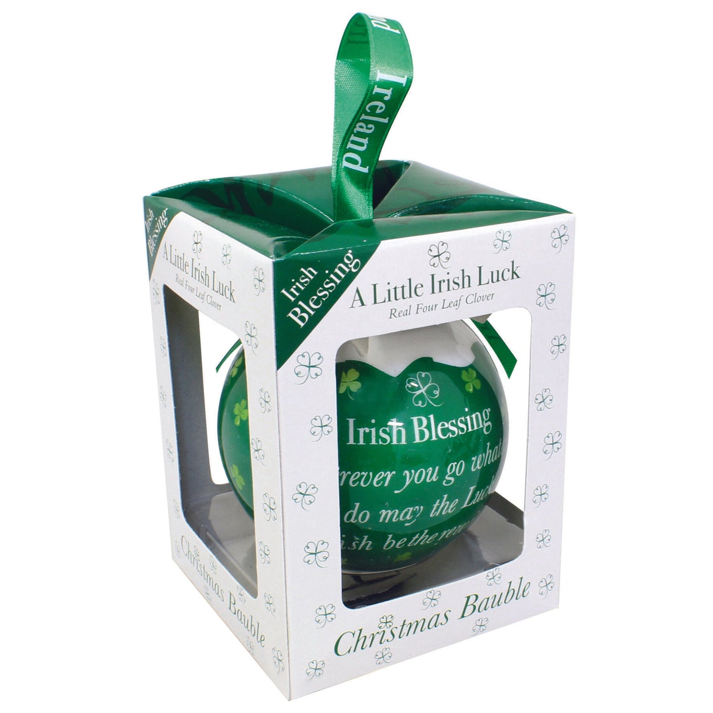 4 Leaf Clover Green Christmas Bauble With Irish Blessing