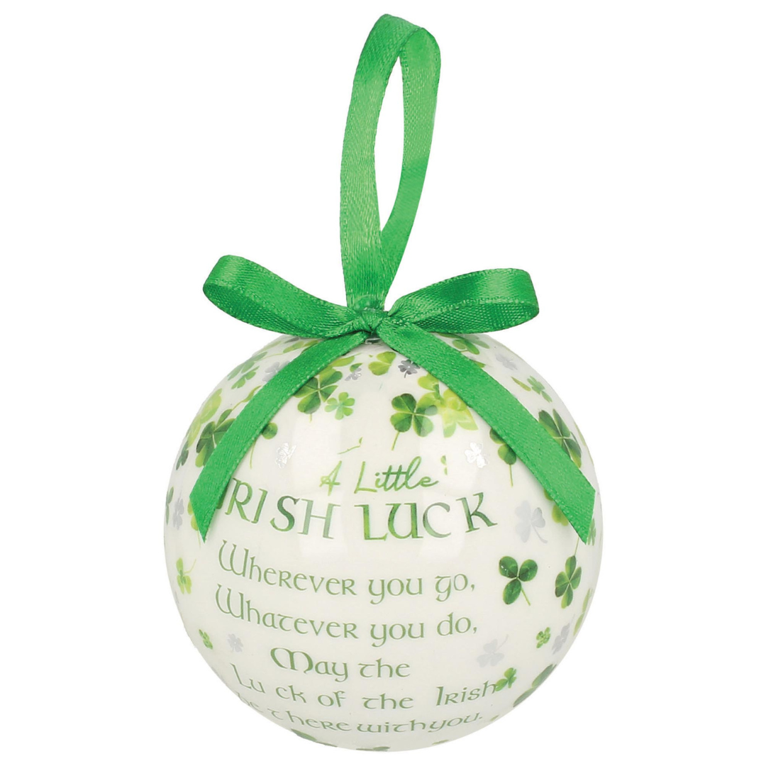 4 Leaf Clover White Christmas Bauble With Irish Saying