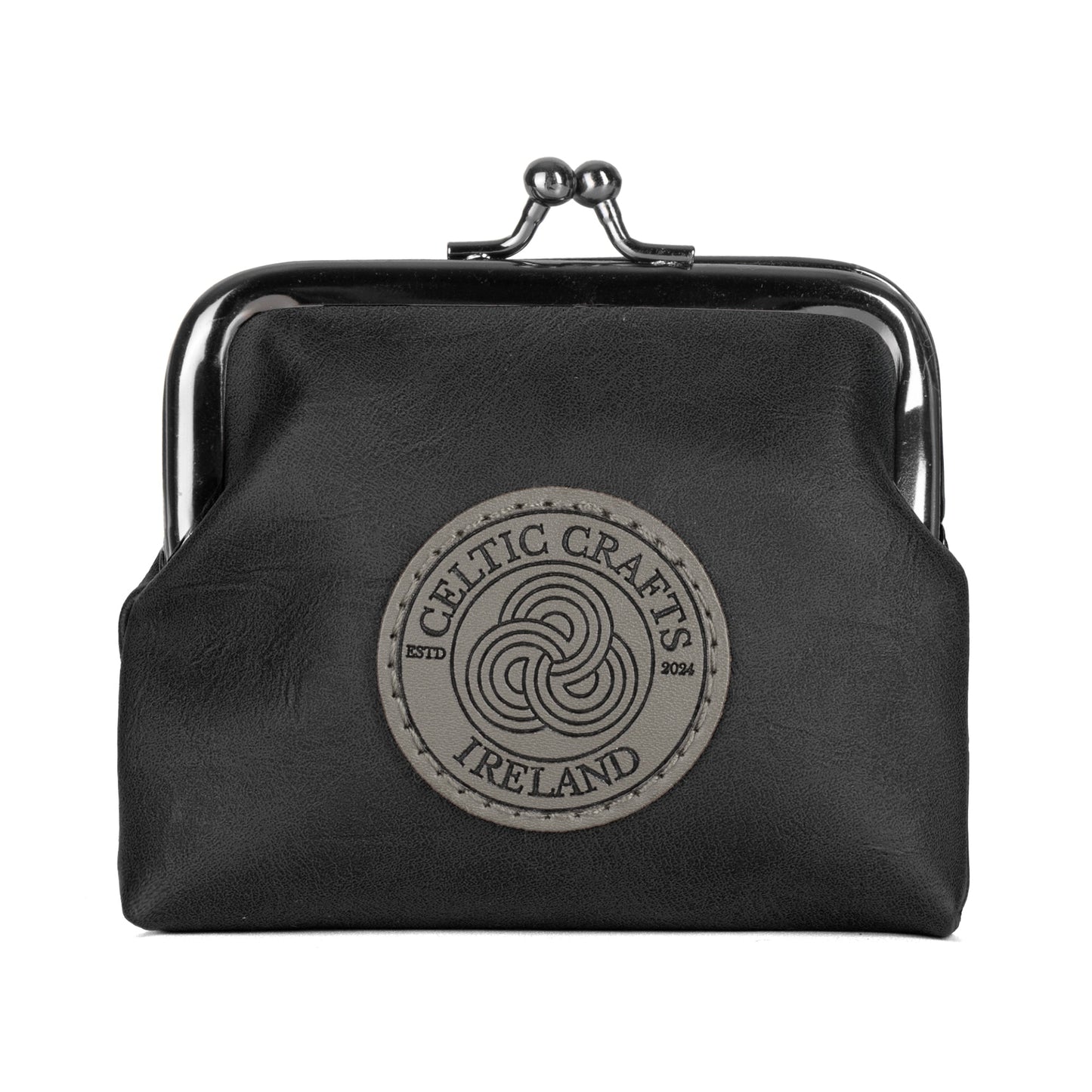 Celtic Crafts Ireland Black Leather Clasp Coin Purse