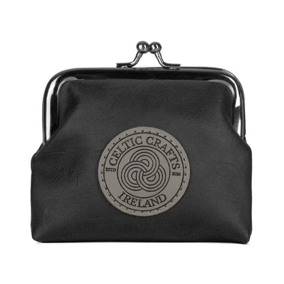 Celtic Crafts Ireland Black Leather Clasp Coin Purse
