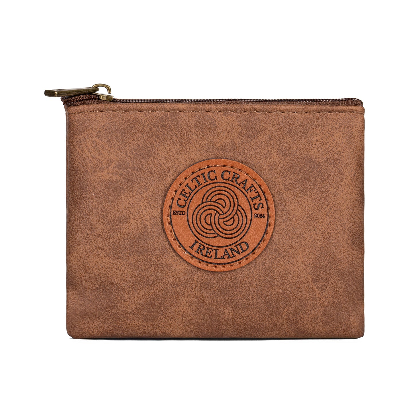 Celtic Crafts Ireland Brown Leather Zip Coin Purse