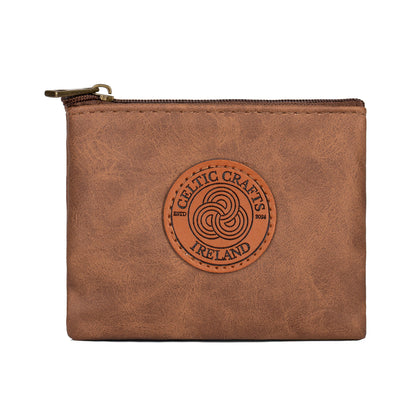Celtic Crafts Ireland Brown Leather Zip Coin Purse