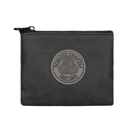 Celtic Crafts Ireland Black Leather Zip Coin Purse