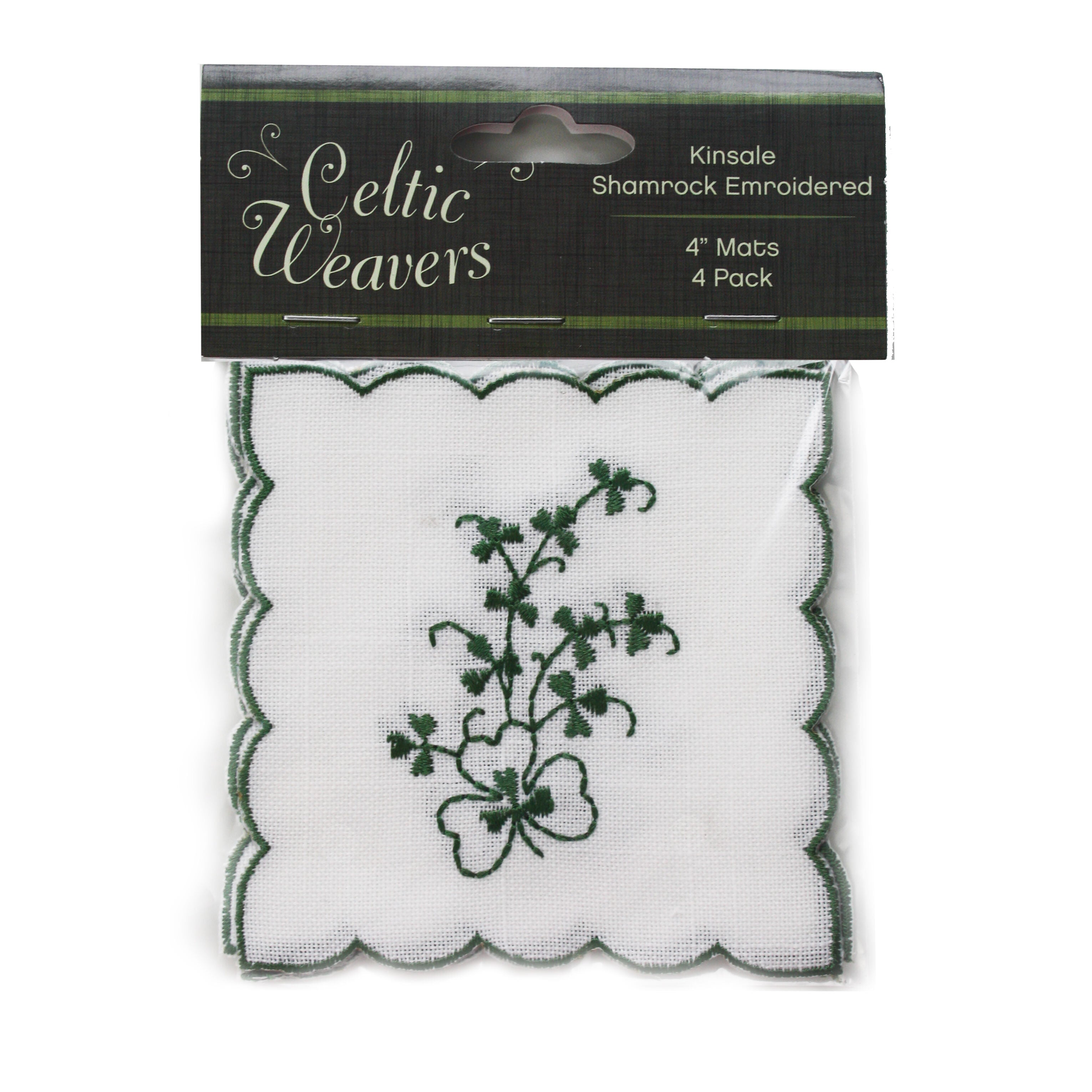 Celtic Weavers Kinsale Shamrock Embroidered 4” Square Mats 4-pack