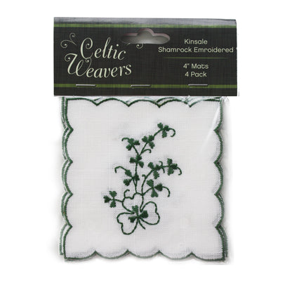 Celtic Weavers Kinsale Shamrock Embroidered 4” Square Mats 4-pack