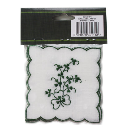 Celtic Weavers Kinsale Shamrock Embroidered 4” Square Mats 4-pack