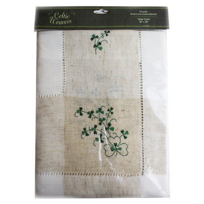 Pure Cotton Natural Tablecloth Designed With Shamrock Crochet 36” X 36”