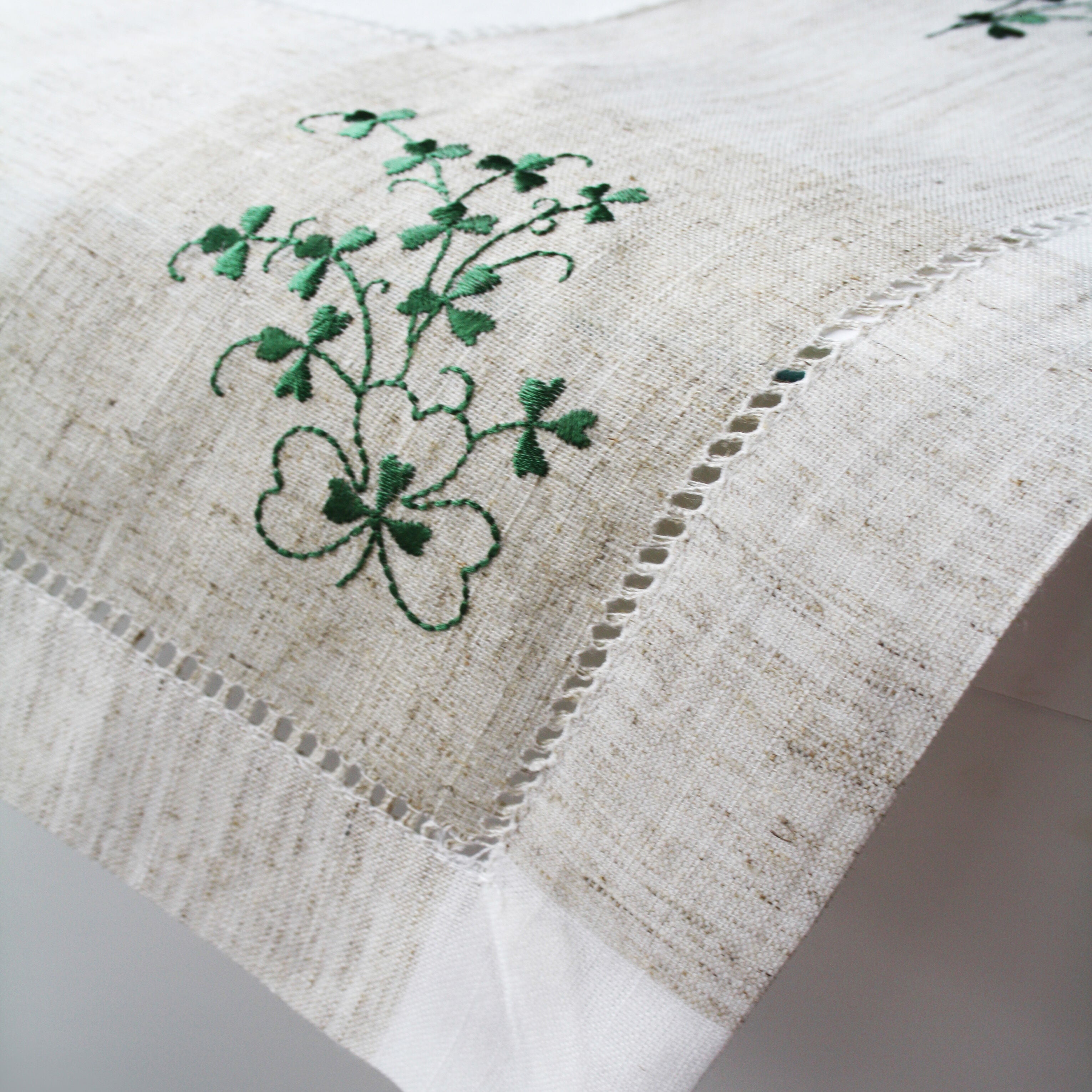 Pure Cotton Natural Tablecloth Designed With Shamrock Crochet 36” X 36” 