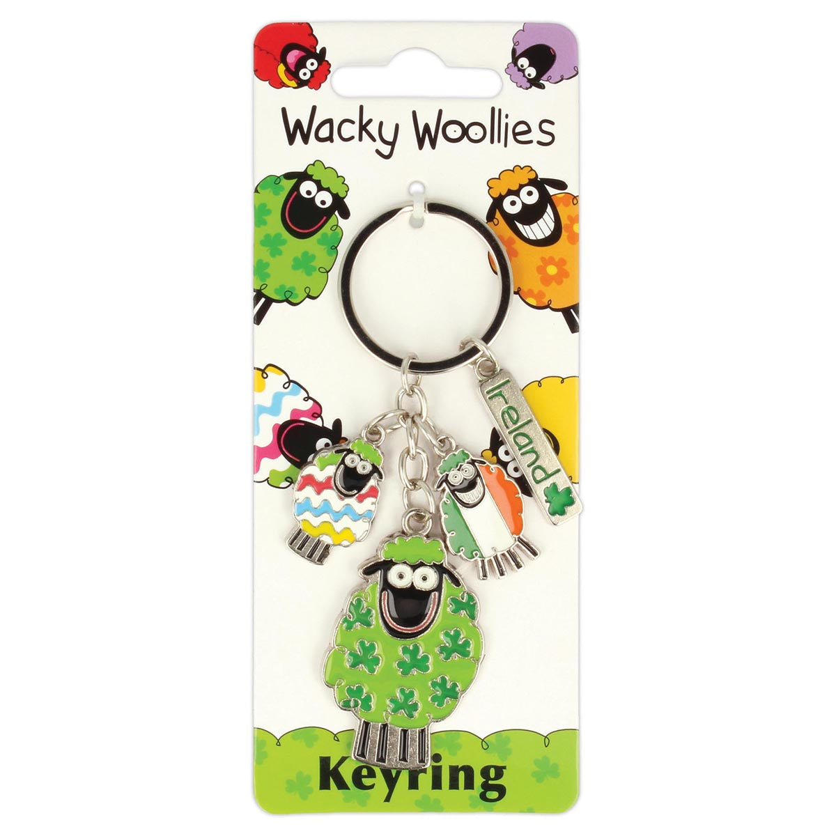 Wacky Woolies sheep charm keyring featuring several colorful sheep charms