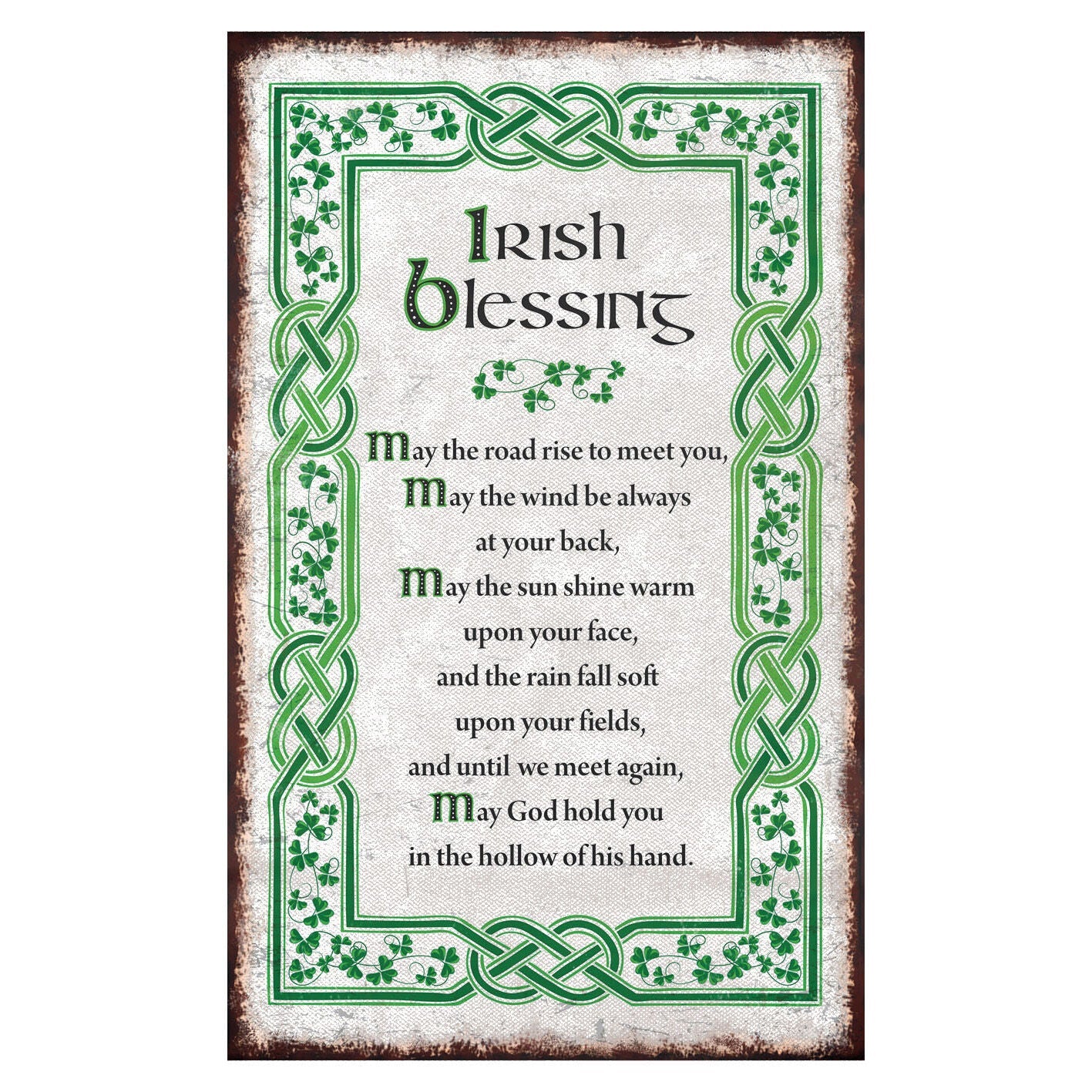 Irish Blessing T-towel With A Green Celtic Boarder & Shamrock Design