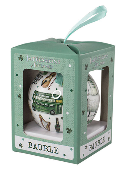 Impressions Of Ireland White Bauble With Irish Scenes Design