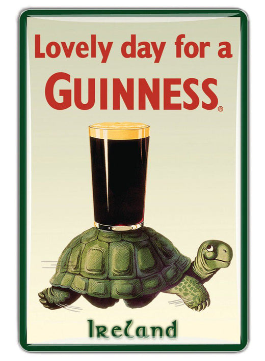 Turtle carrying a pint of dark beer with text about Guinness and Ireland