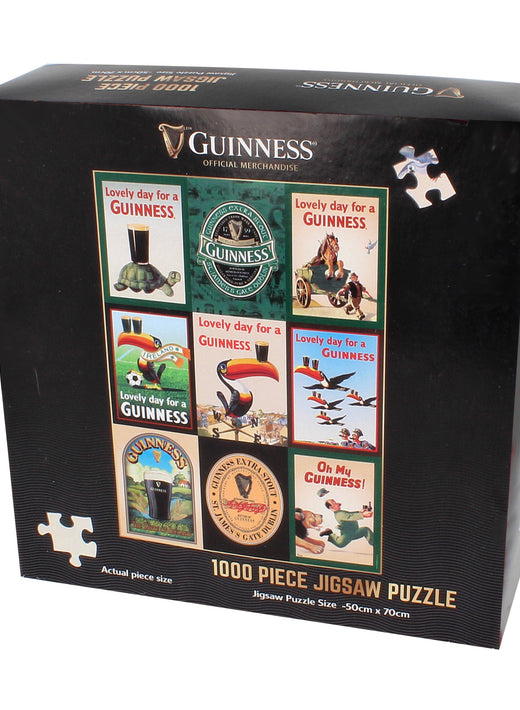 Guinness 1000 piece jigsaw puzzle box with a collage of vintage Guinness ads