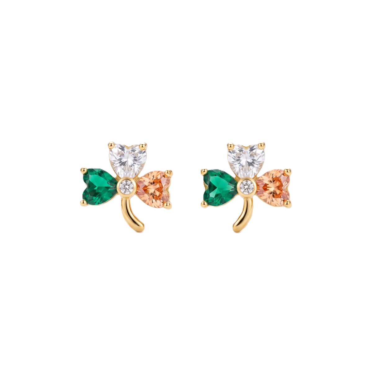 Shamrock Tricolour Three Stone Gold Vermeil Earrings 