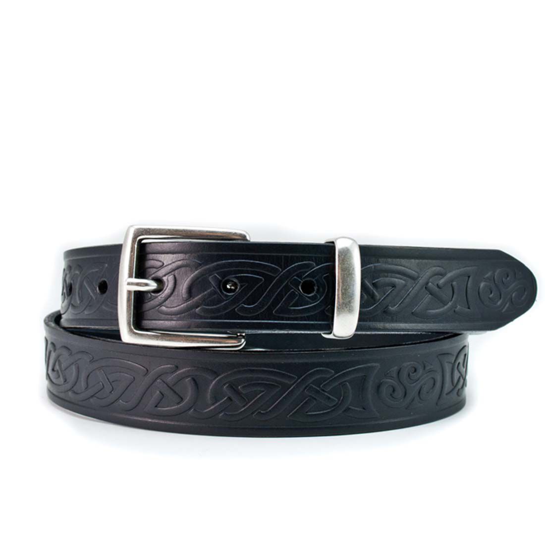 Lee River 30mm Genuine Celtic Design Black Leather Belt