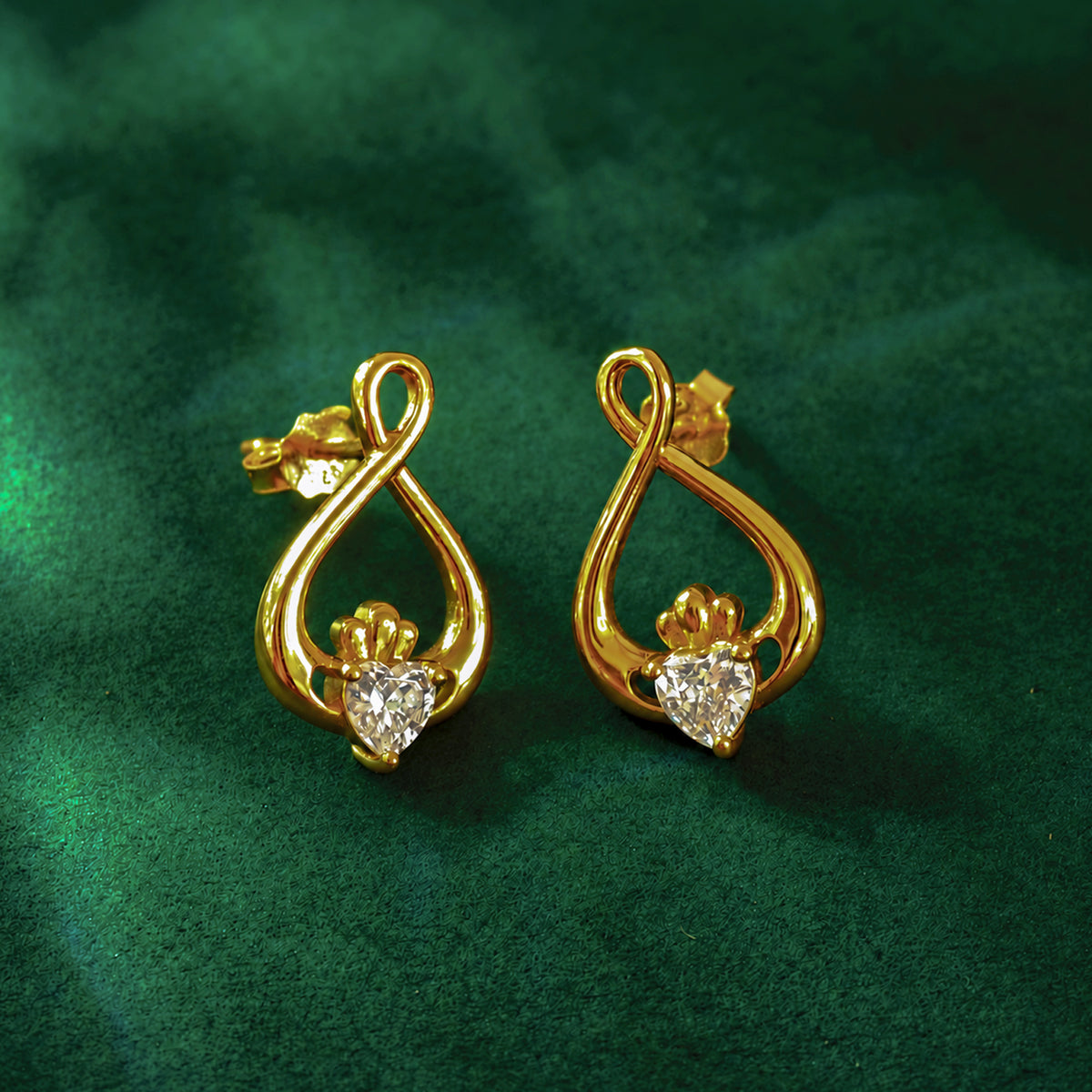 Claddagh Clear Teardrop Gold Vermeil Earrings