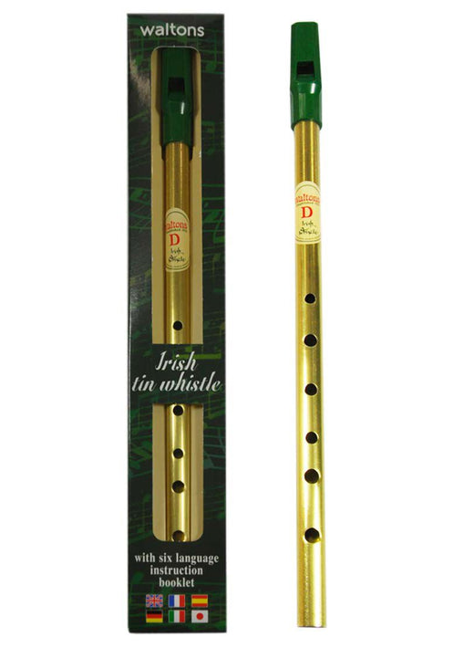 Waltons Irish tin whistle in D with six language instruction booklet in a tall green box