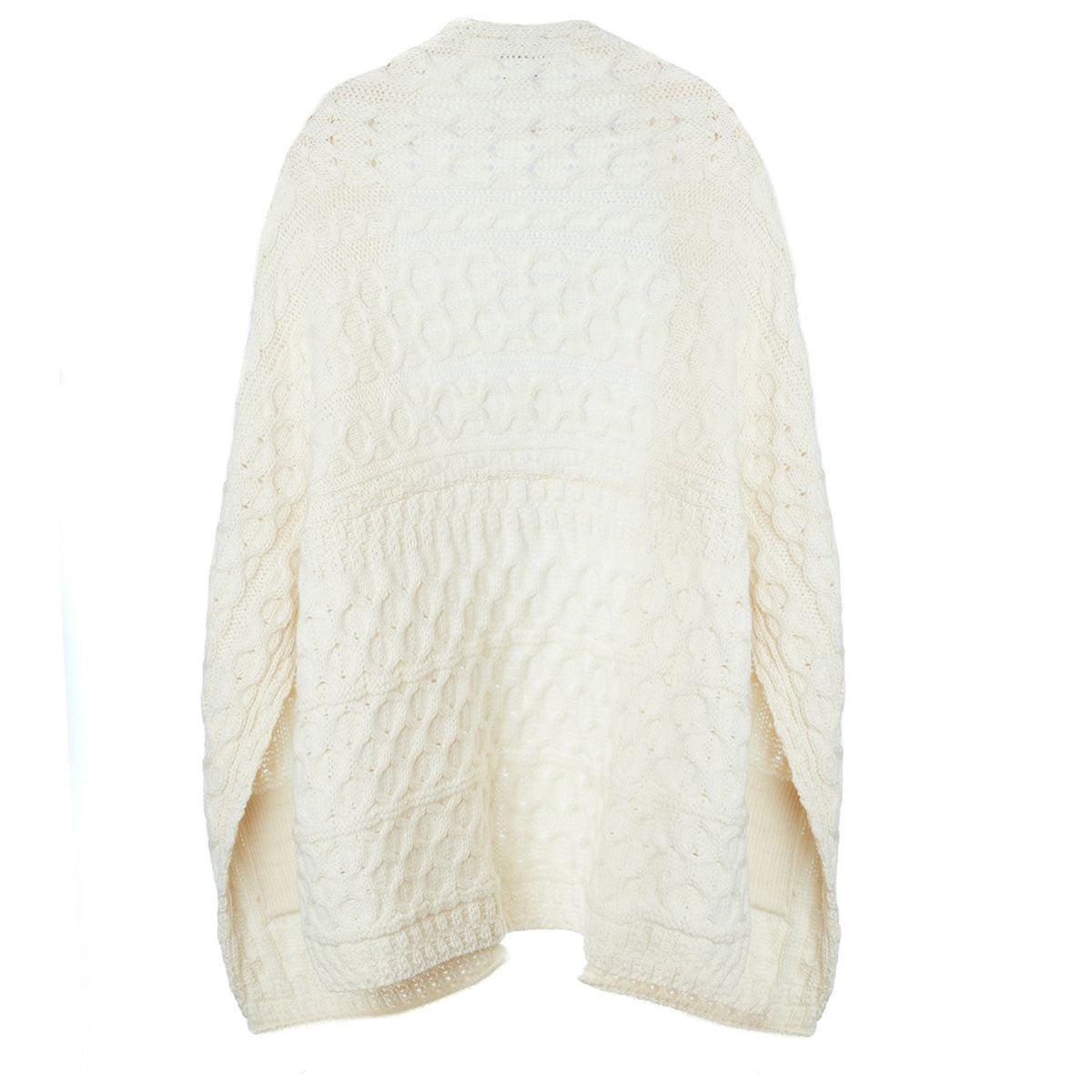 Cream Shannon Throwover Merino Aran wrap with chunky cable knit pattern