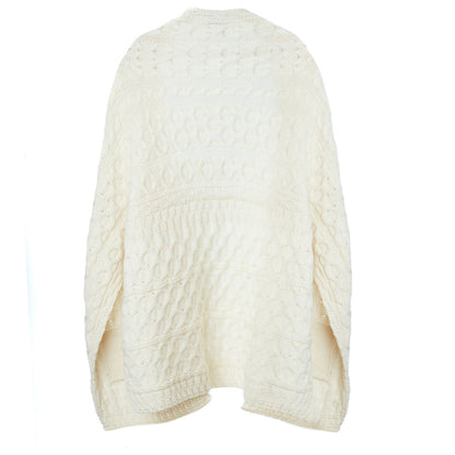 Cream Shannon Throwover Merino Aran wrap with chunky cable knit pattern