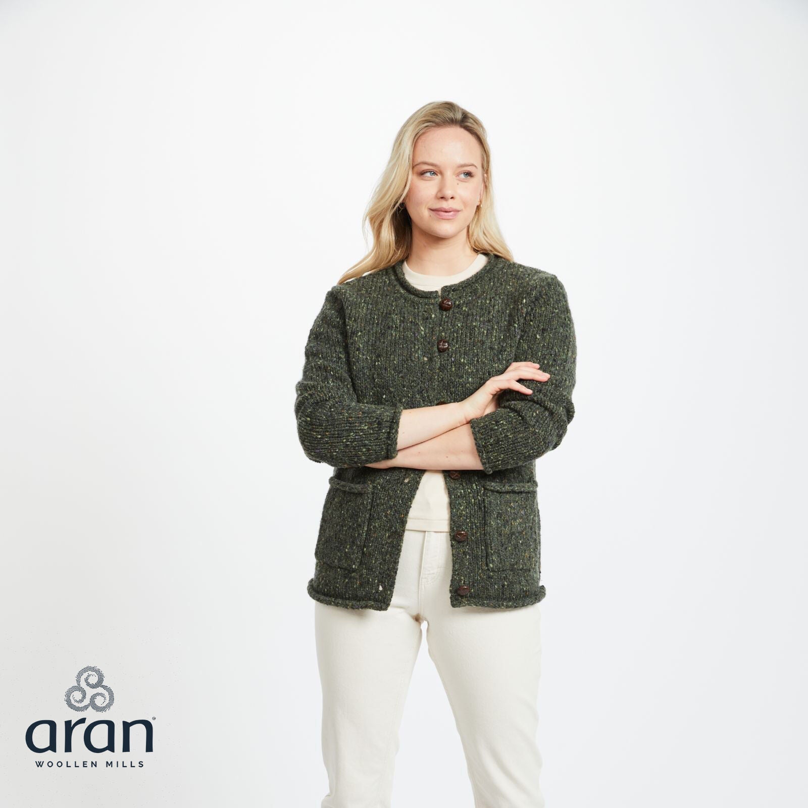 Donegal Tweed Ladies Cardigan Green 