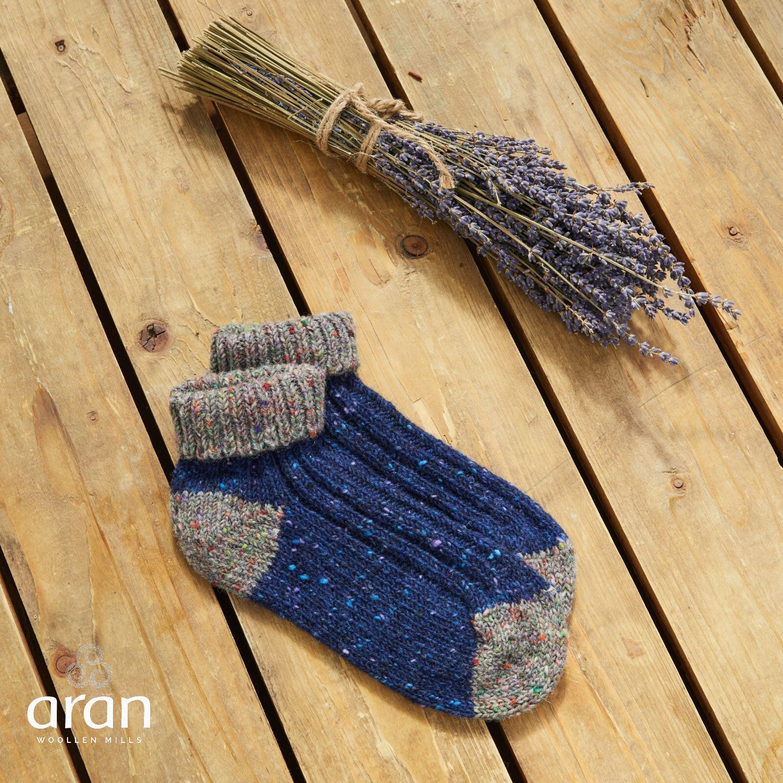 Adults Turn Down Ankle Sock Blue & Grey