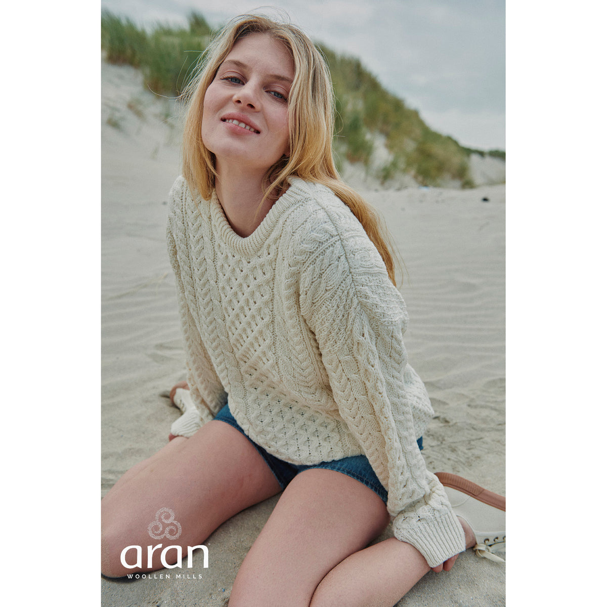 Unisex Cream Traditional Aran Sweater