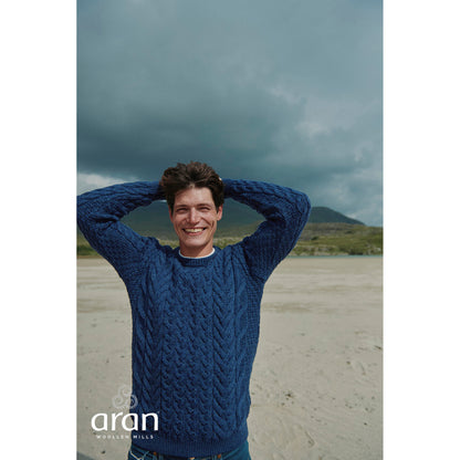Unisex Navy Aran Crew Neck Sweater