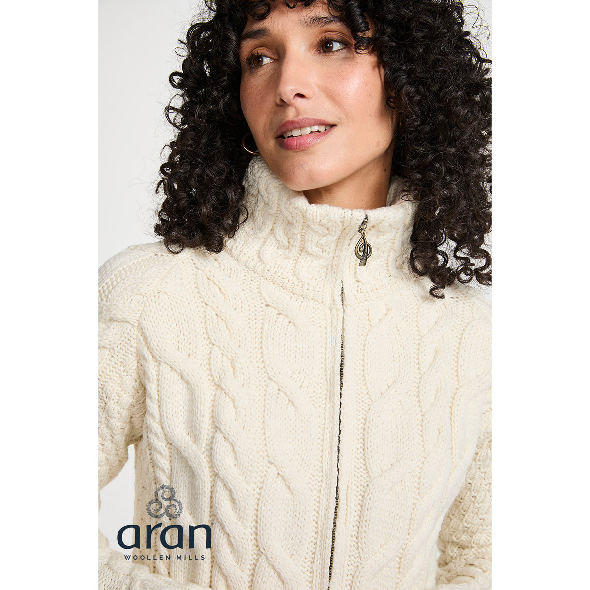 Women's Cream Zip Aran Cardigan
