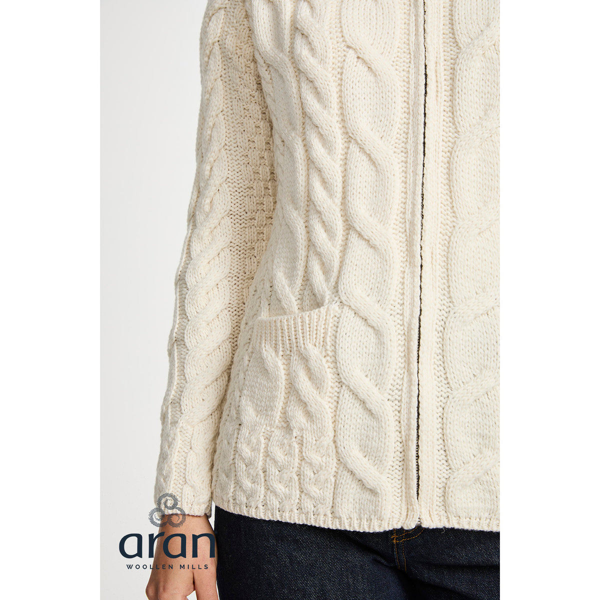 Women's Cream Zip Aran Cardigan