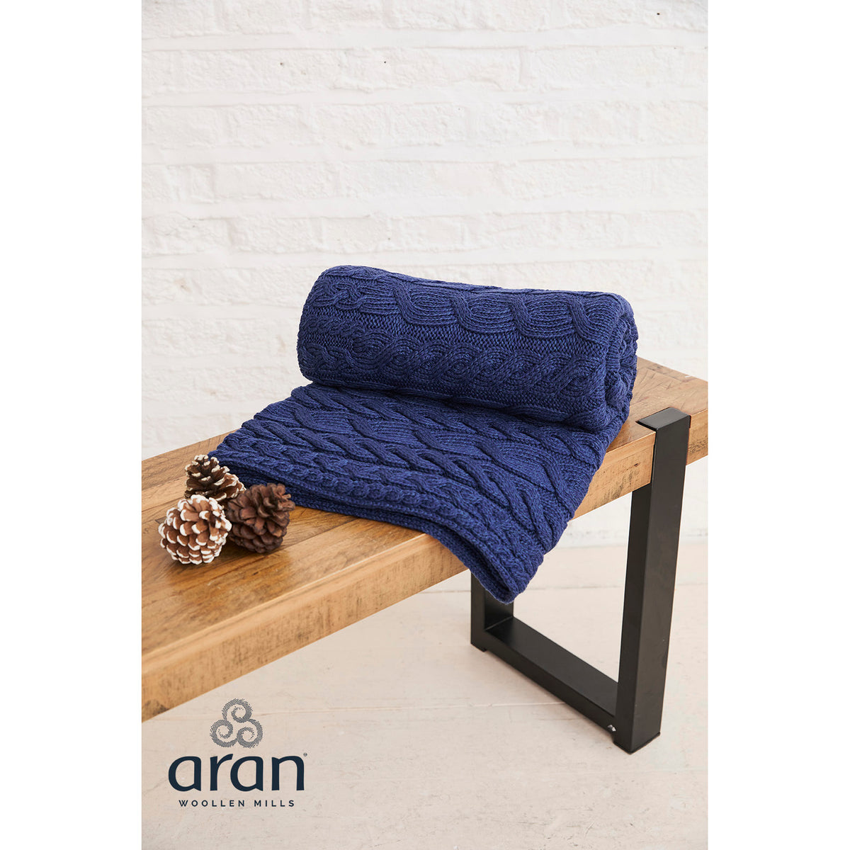 Navy Aran Cable Throw