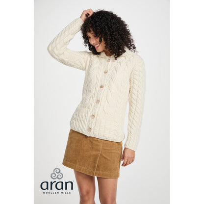 Women's Cream Buttoned Cable Aran Cardigan