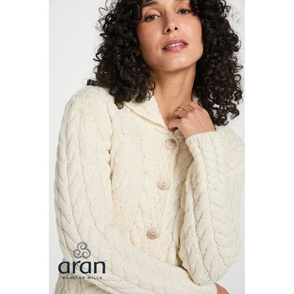 Women's Cream Buttoned Cable Aran Cardigan