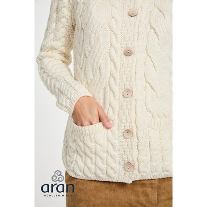 Women's Cream Buttoned Cable Aran Cardigan
