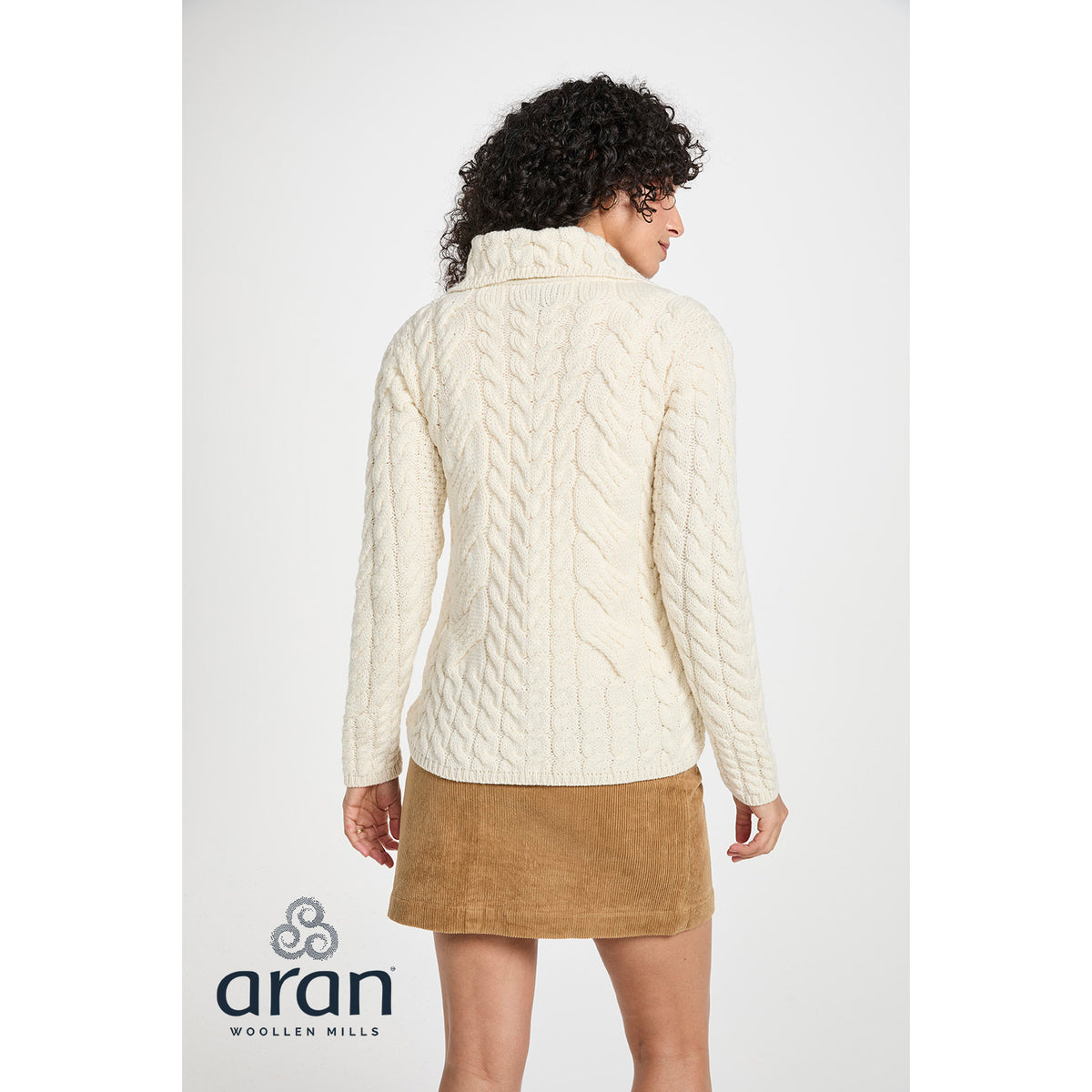 Women's Cream Buttoned Cable Aran Cardigan