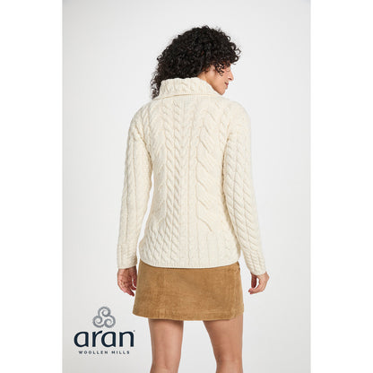 Women's Cream Buttoned Cable Aran Cardigan