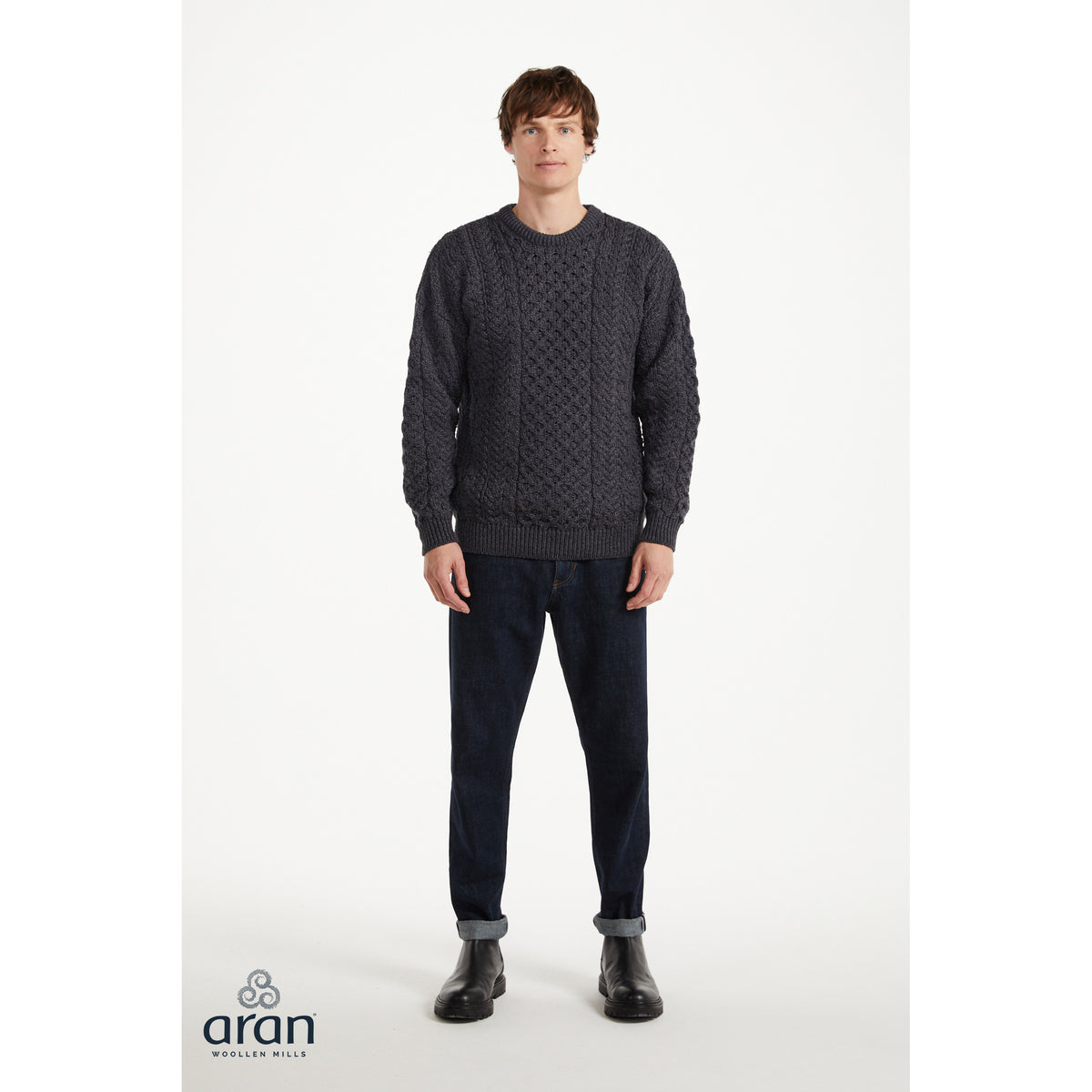 Unisex Charcoal Traditional Aran Sweater 