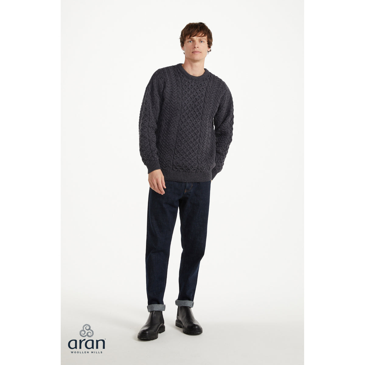 Unisex Charcoal Traditional Aran Sweater