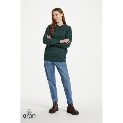 Unisex Green Traditional Aran Sweater