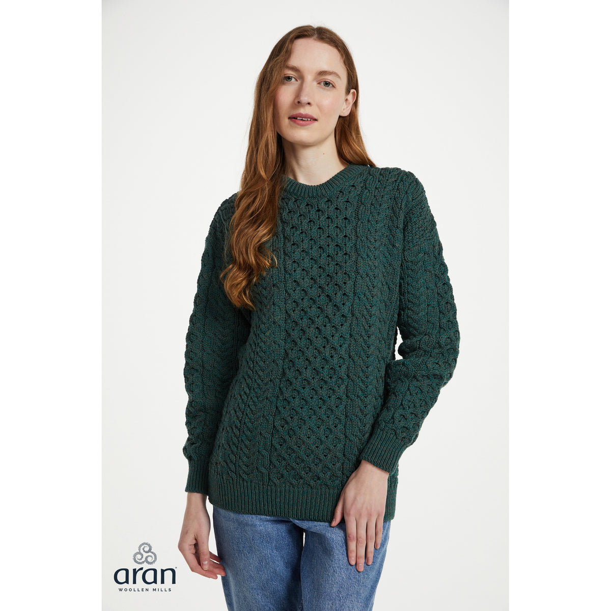 Unisex Green Traditional Aran Sweater