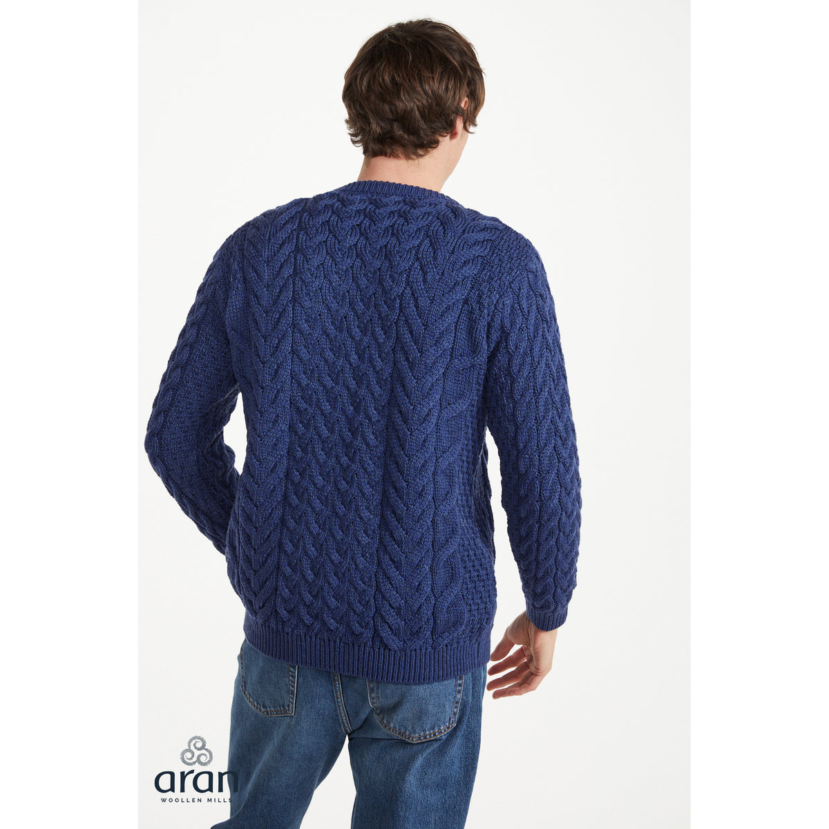 Unisex Navy Aran Crew Neck Sweater