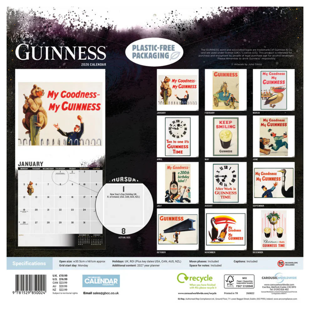 Guinness Poster Art Wall Calendar 2026