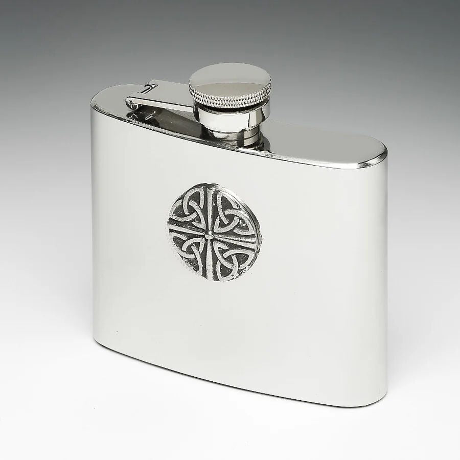 Mullingar Pewter Stainless Steel Hip Flask Trinity Knot Design