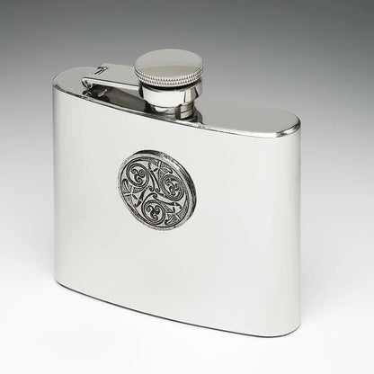 Mullingar Pewter Stainless Steel Hip Flask With Celtic Spiral