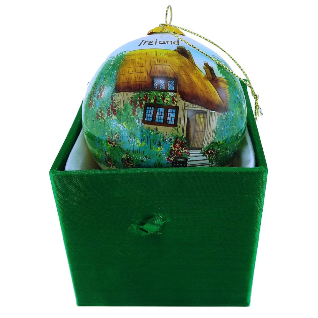 Thatched Cottage Glass Christmas Bauble