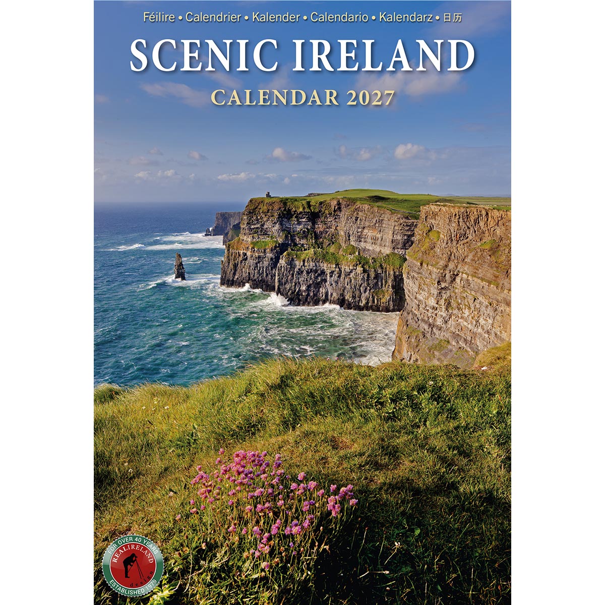 Cover of Scenic Ireland Slim Calendar 2027 with coastal cliffs and blue sky